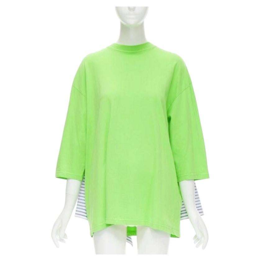 BALENCIAGA 2017 green tshirt blue striped shirt 2 way draped top FR34 XS