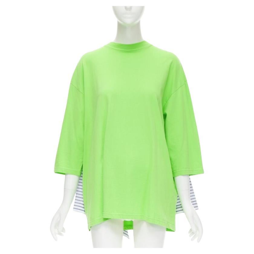 BALENCIAGA 2017 green tshirt blue striped shirt 2 way draped top FR34 XS For Sale