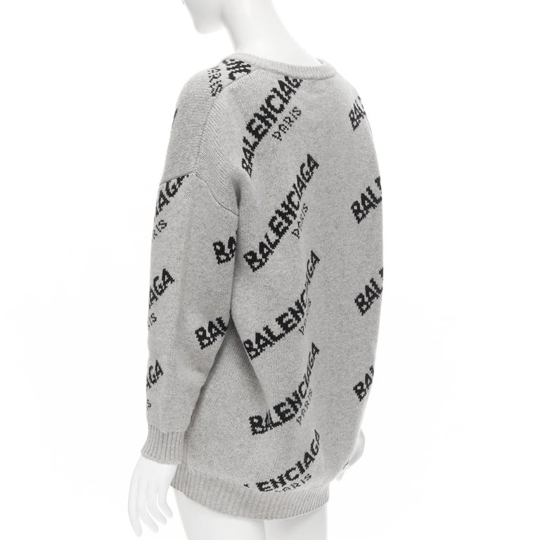 BALENCIAGA 2017 grey logo virgin wool camel knit V-neck oversized sweater  FR36 S at 1stDibs