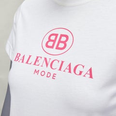 BALENCIAGA 2017 Mode pink logo print short sleeve white cotton tshirt XS