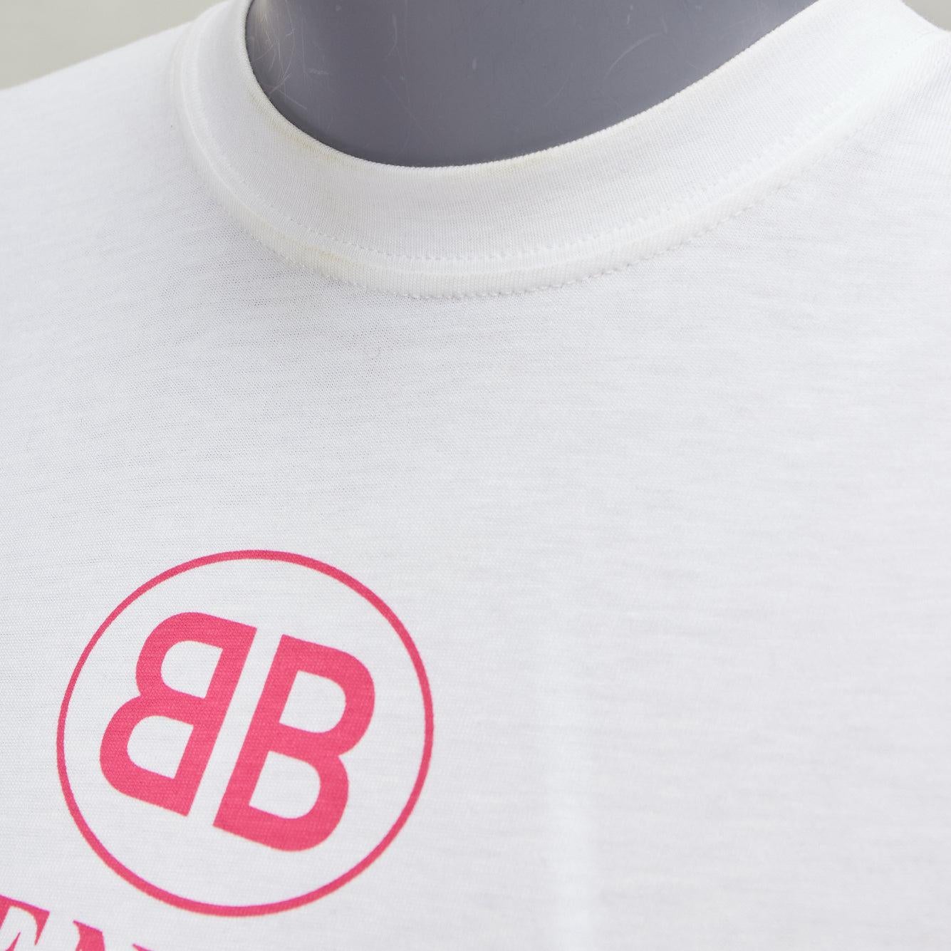 BALENCIAGA 2017 Mode pink logo print short sleeve white cotton tshirt XS For Sale 3