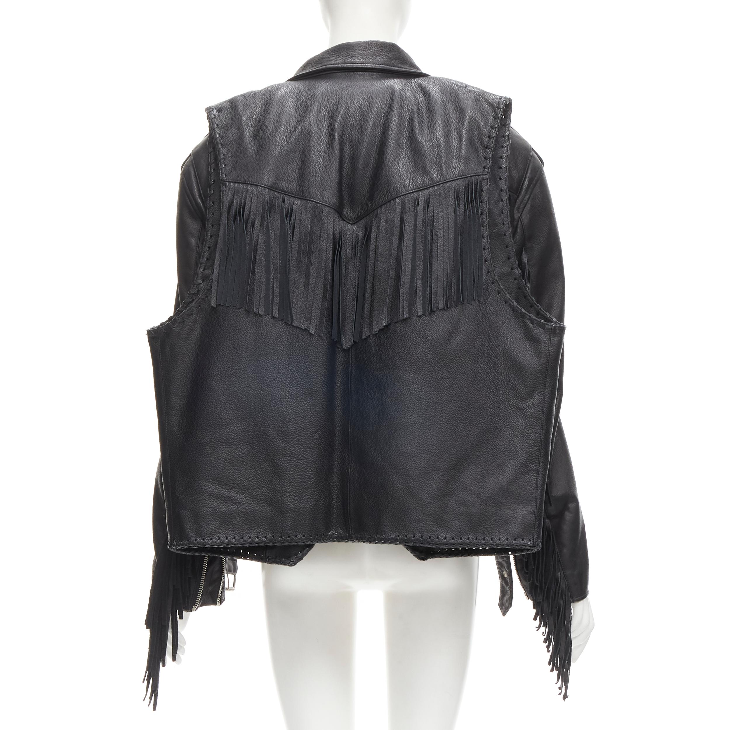 BALENCIAGA  2017 Runway 3-way draped hanging fringed biker jacket FR36 S In Excellent Condition For Sale In Hong Kong, NT