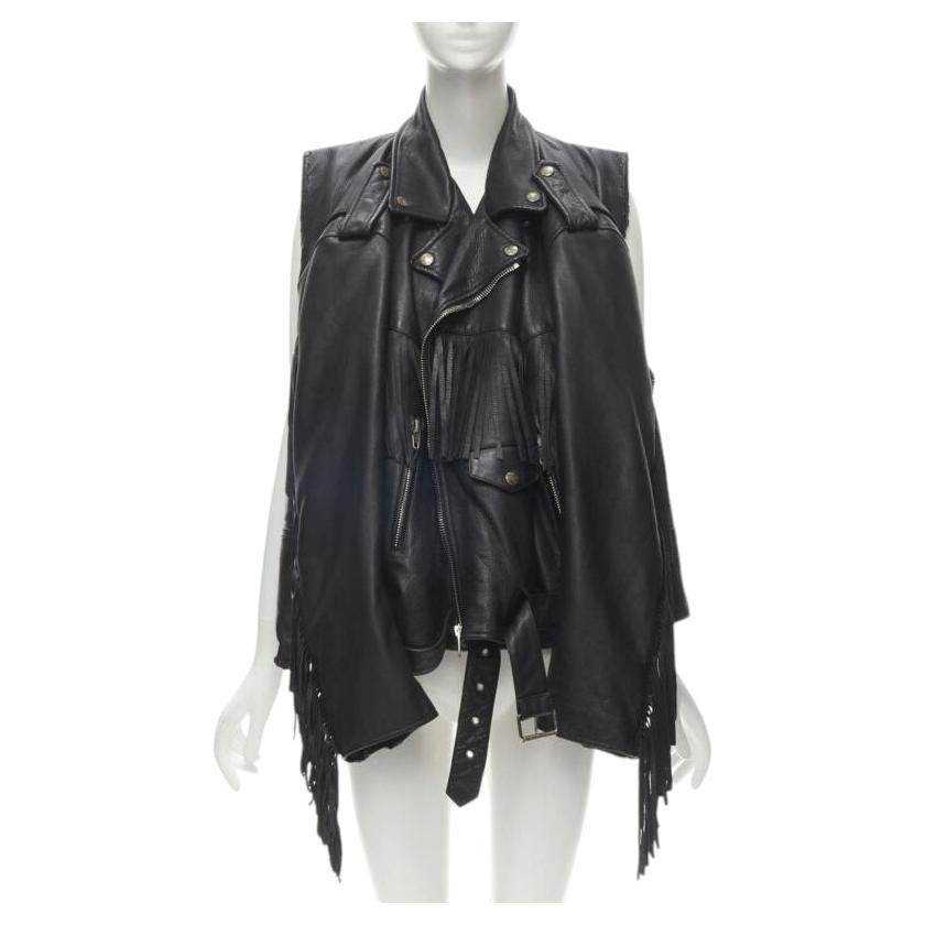 Pre-owned Balenciaga 2017 Runway 3-way Draped Hanging Fringed Biker Jacket Fr36 S In Black