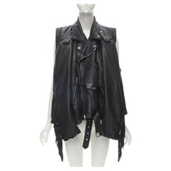 BALENCIAGA  2017 Chaqueta motera drapeada con flecos colgantes FR36 S