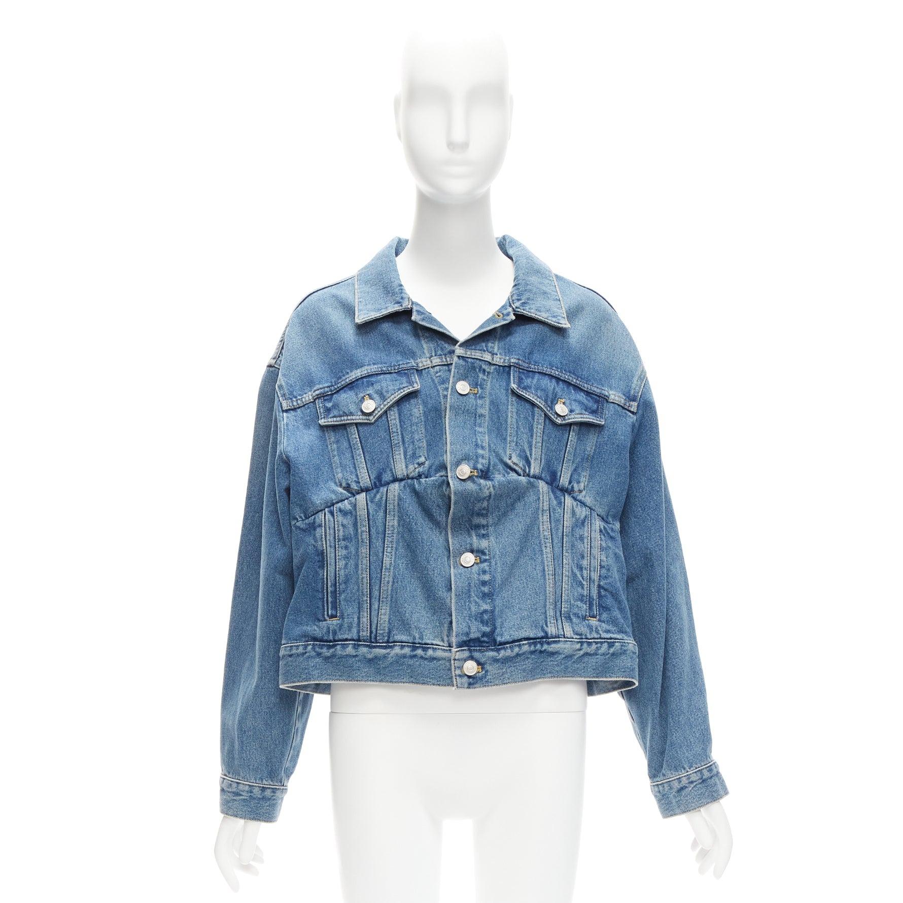 BALENCIAGA 2017 Runway blue denim Swing reconstructed cropped jacket FR36 S For Sale 5