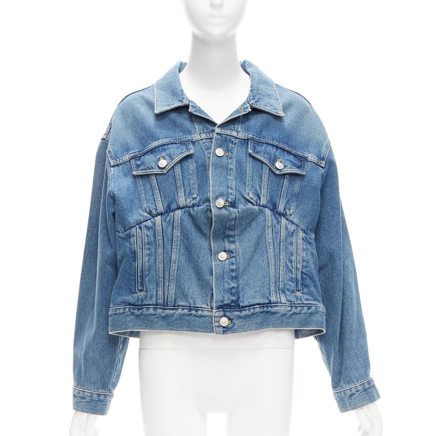 Blue BALENCIAGA 2017 Runway blue denim Swing reconstructed cropped jacket FR36 S For Sale