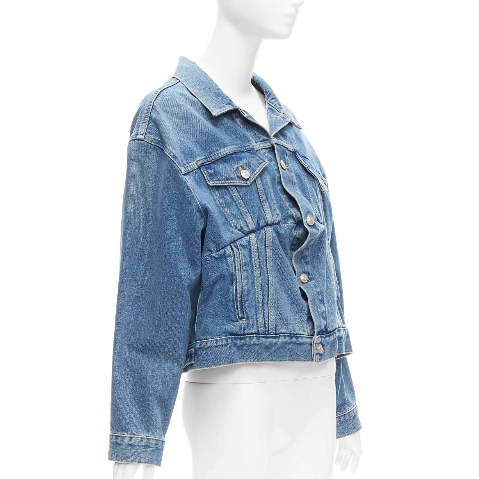 BALENCIAGA 2017 Runway blue denim Swing reconstructed cropped jacket FR36 S In Excellent Condition For Sale In Hong Kong, NT