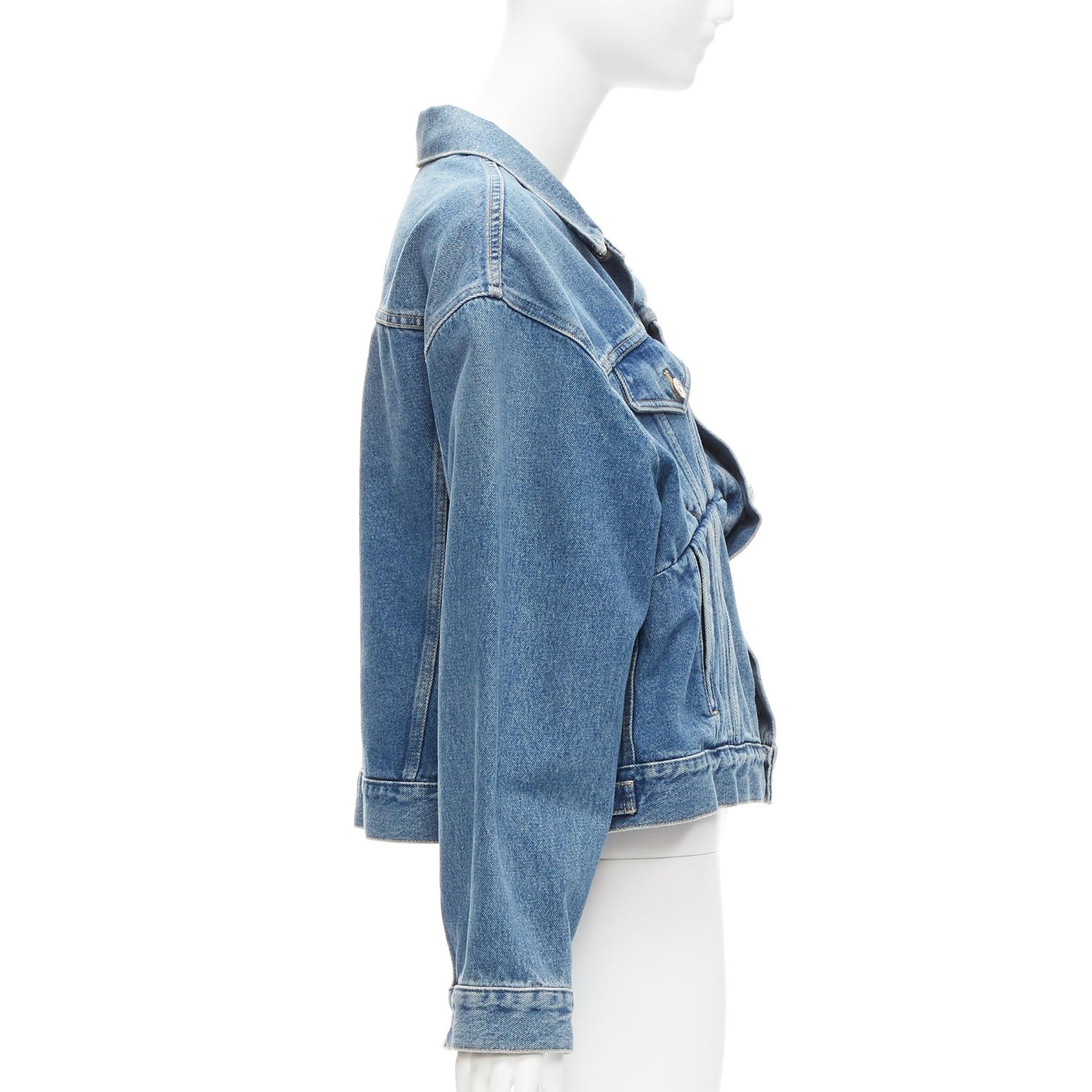 Women's BALENCIAGA 2017 Runway blue denim Swing reconstructed cropped jacket FR36 S For Sale