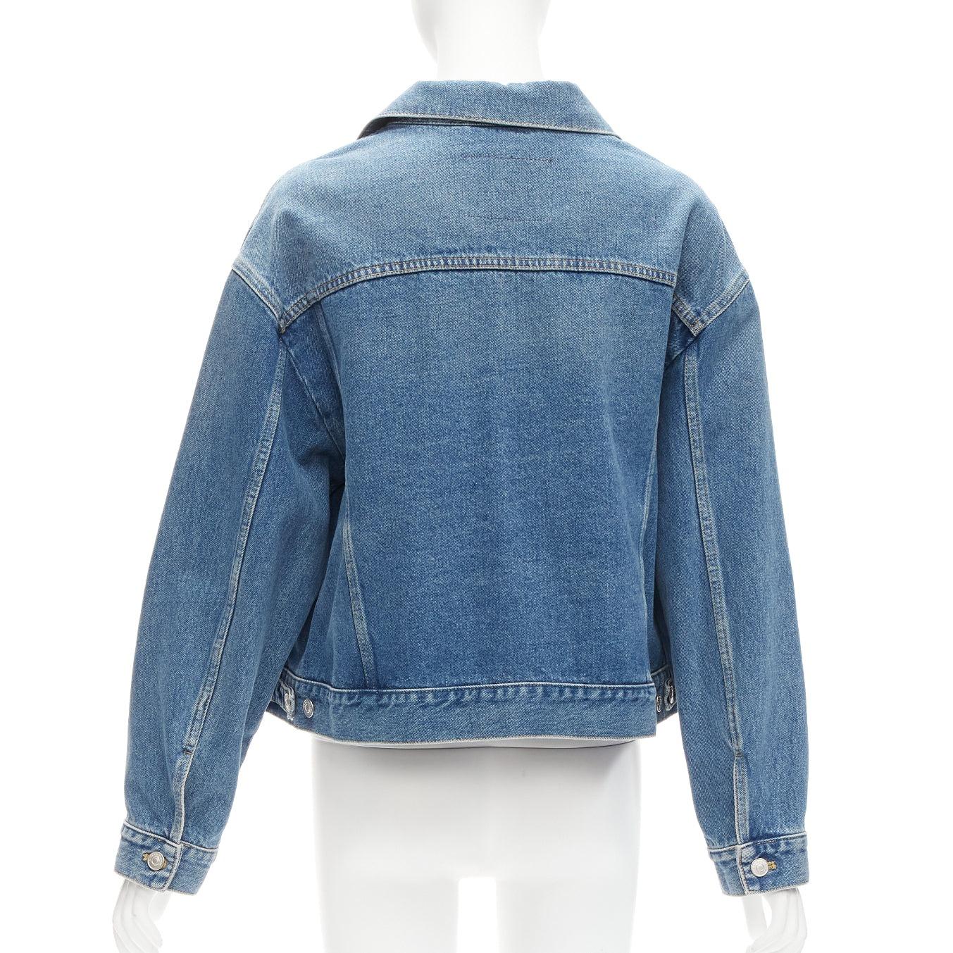 BALENCIAGA 2017 Runway blue denim Swing reconstructed cropped jacket FR36 S For Sale 1