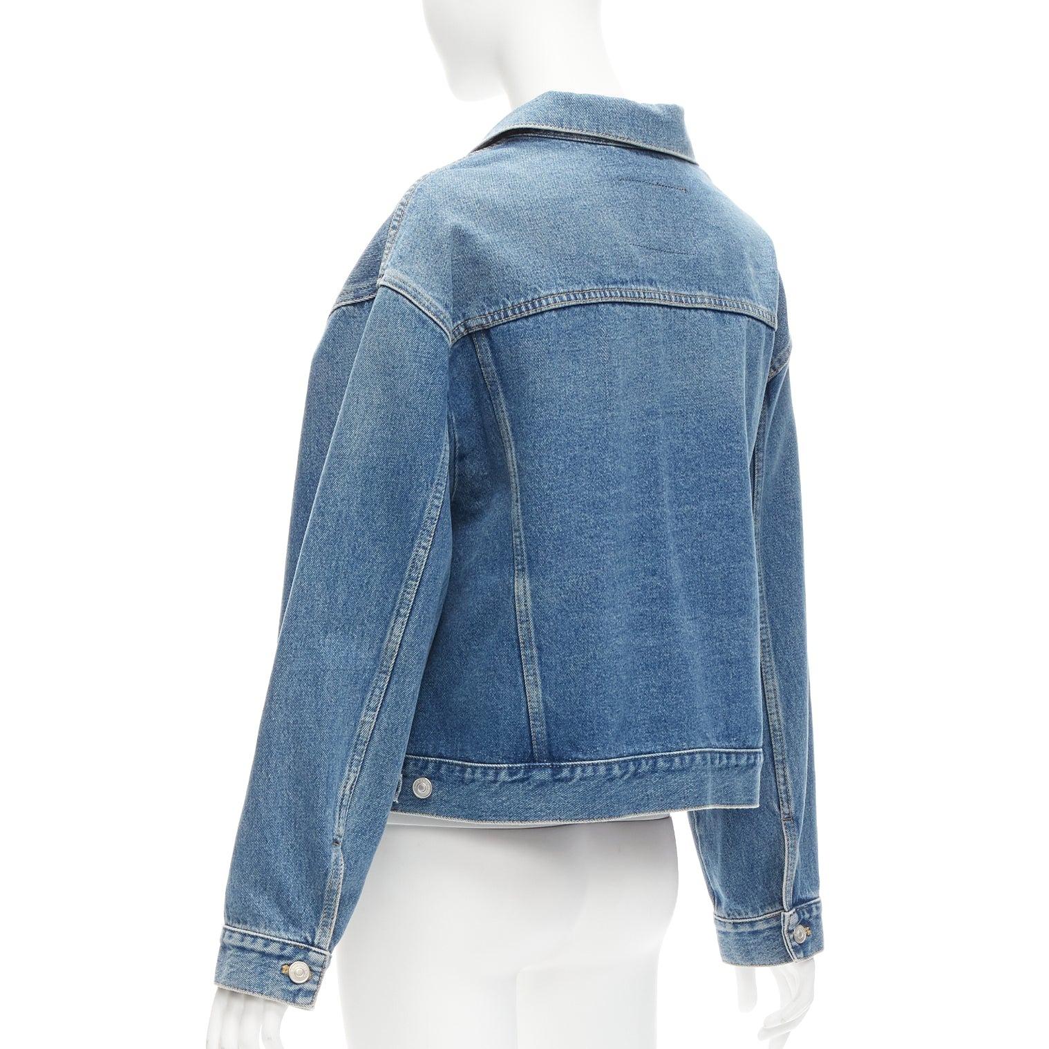 BALENCIAGA 2017 Runway blue denim Swing reconstructed cropped jacket FR36 S For Sale 2