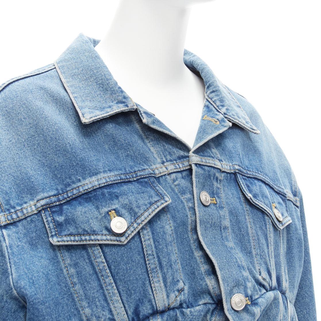 BALENCIAGA 2017 Runway blue denim Swing reconstructed cropped jacket FR36 S For Sale 3