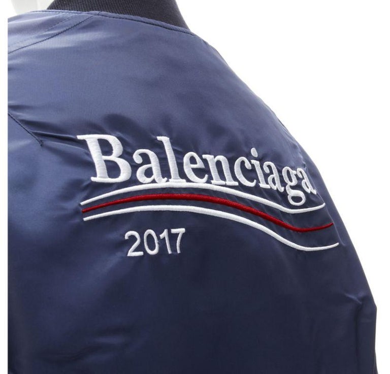 BALENCIAGA Runway navy Wobble Campaign padded bomber jacket EU44 For Sale at 1stDibs
