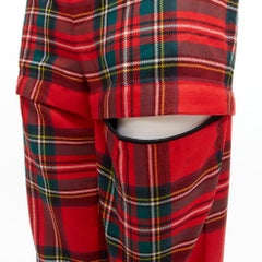 BALENCIAGA 2017 Runway red green punk plaid detachable zipper pants FR34 XS