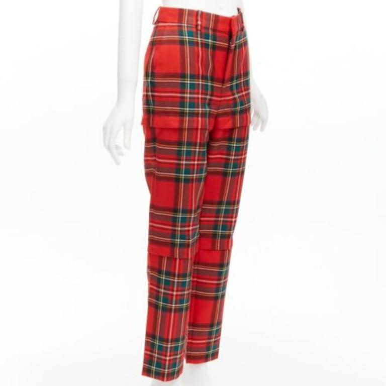 Brown BALENCIAGA 2017 Runway red green punk plaid detachable zipper pants FR34 XS For Sale