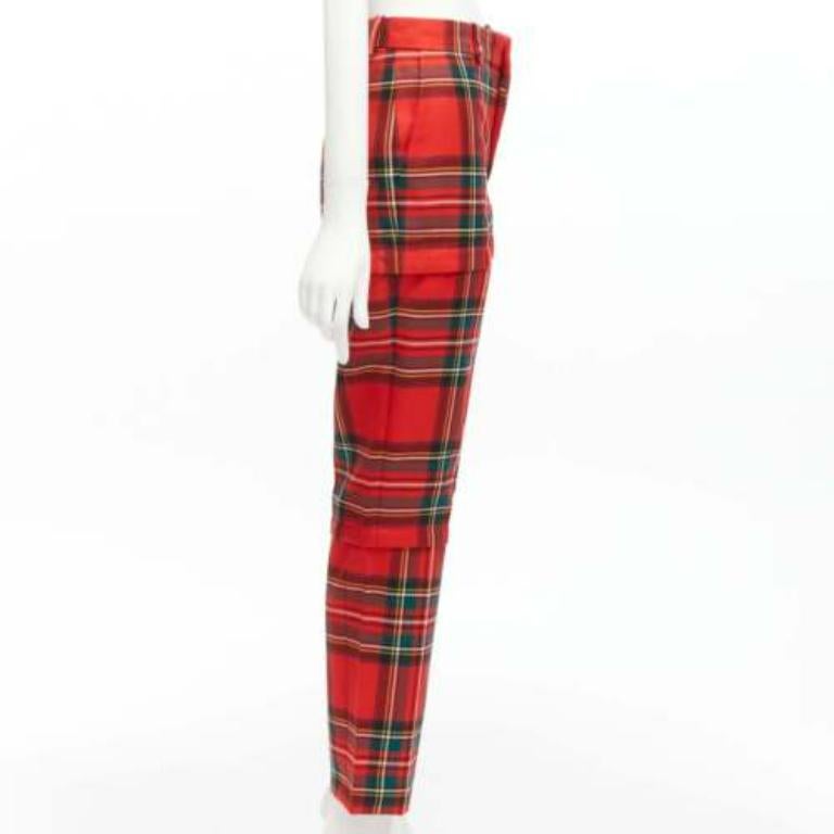 BALENCIAGA 2017 Runway red green punk plaid detachable zipper pants FR34 XS In Excellent Condition For Sale In Hong Kong, NT