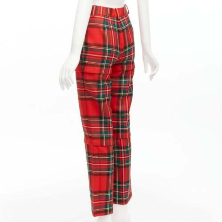 BALENCIAGA 2017 Runway red green punk plaid detachable zipper pants FR34 XS For Sale 1