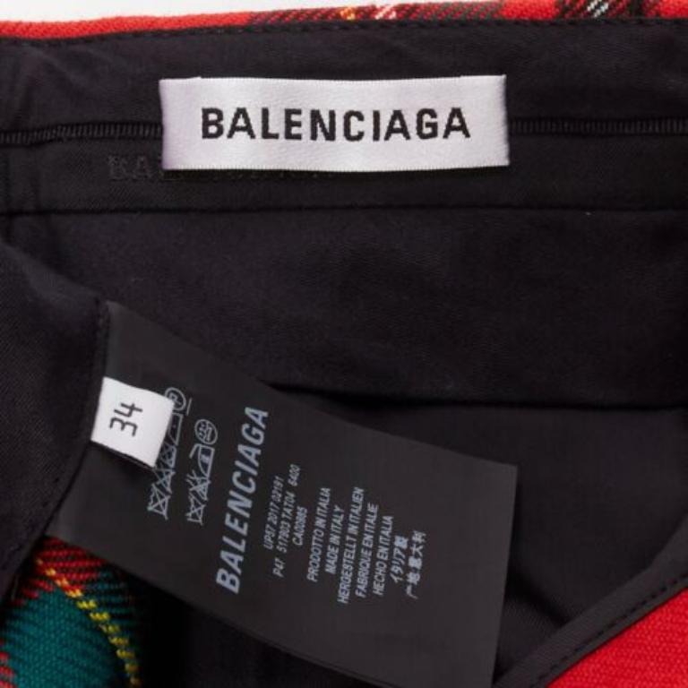 BALENCIAGA 2017 Runway red green punk plaid detachable zipper pants FR34 XS For Sale 3