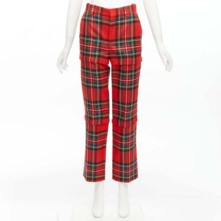 BALENCIAGA 2017 Runway red green punk plaid detachable zipper pants FR34 XS For Sale 4