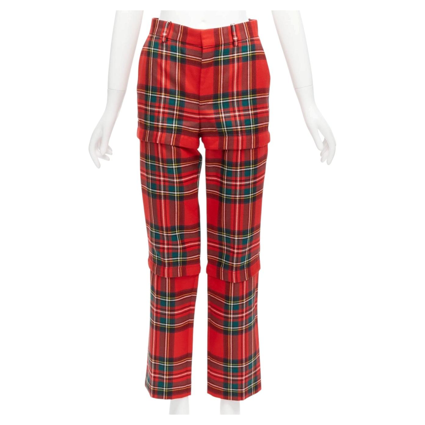 Balenciaga 2017 Pantaloni con cerniera staccabile rosso verde punk a quadri FR34 XS in vendita