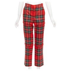 BALENCIAGA 2017 Runway red green punk plaid detachable zipper pants FR34 XS