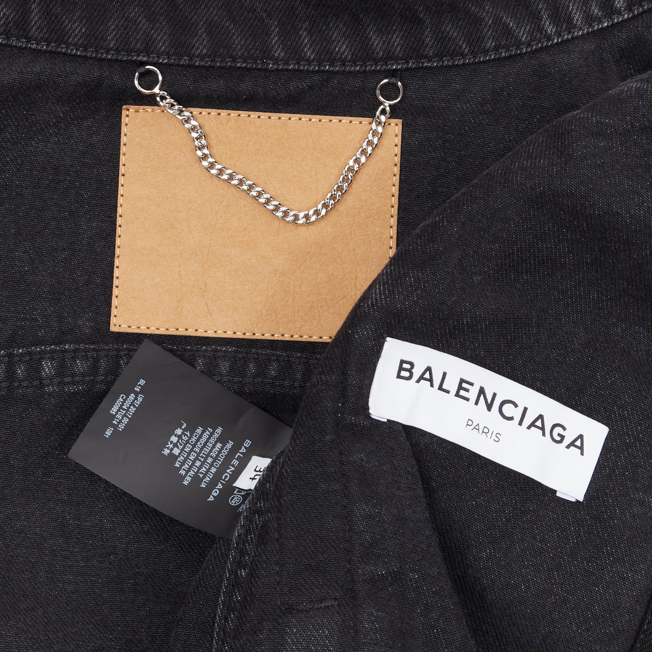 BALENCIAGA 2017 Scarf Collar Neck Tie washed black denim trucker jacket FR34 XS For Sale 2