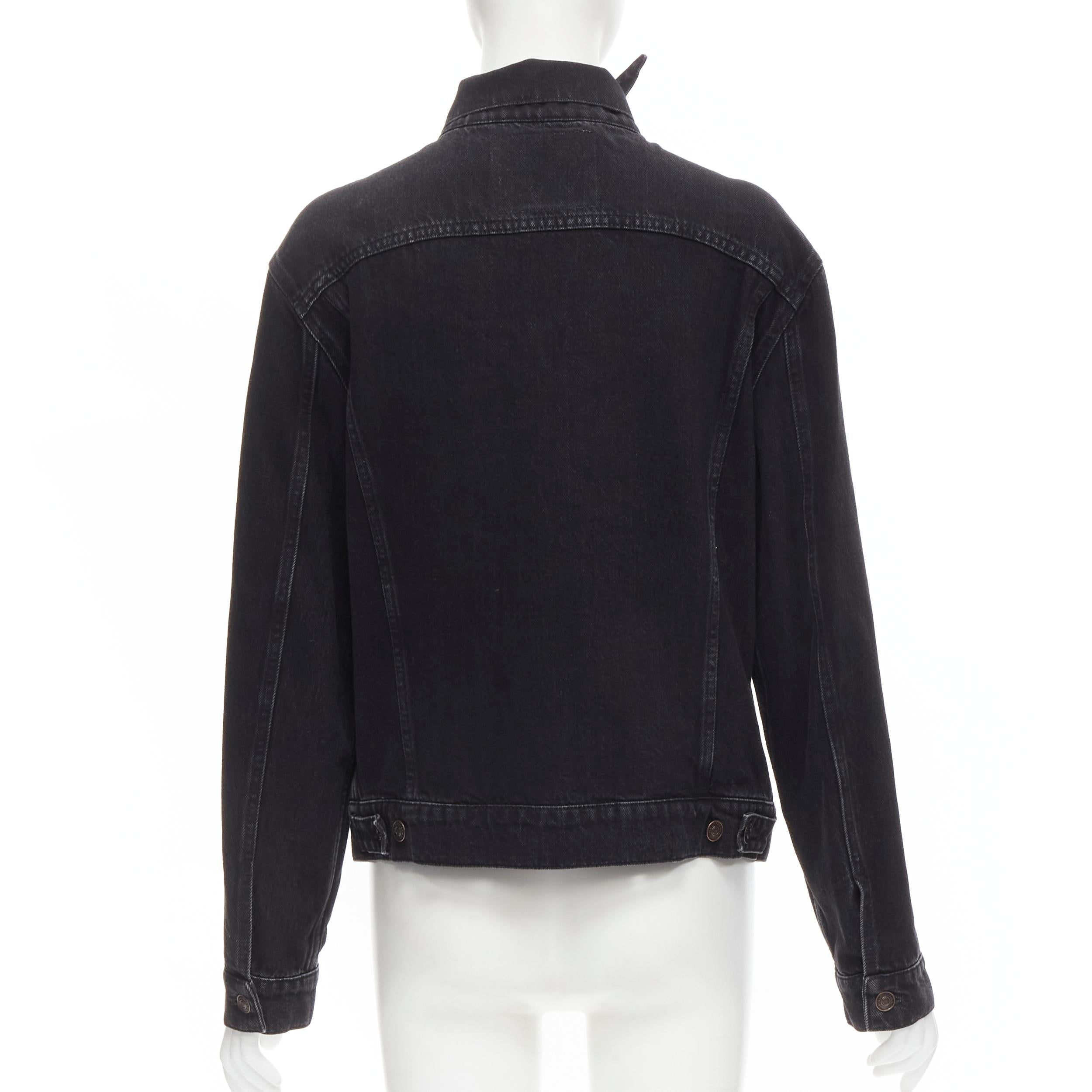 Black BALENCIAGA 2017 Scarf Collar Neck Tie washed black denim trucker jacket FR34 XS