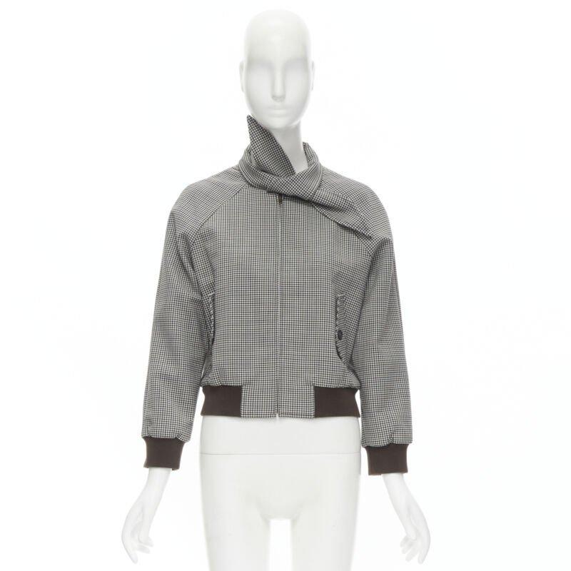 BALENCIAGA 2017 Scarf Collar Tie Neck brown Prince of Wales crop bomber FR38 S 6