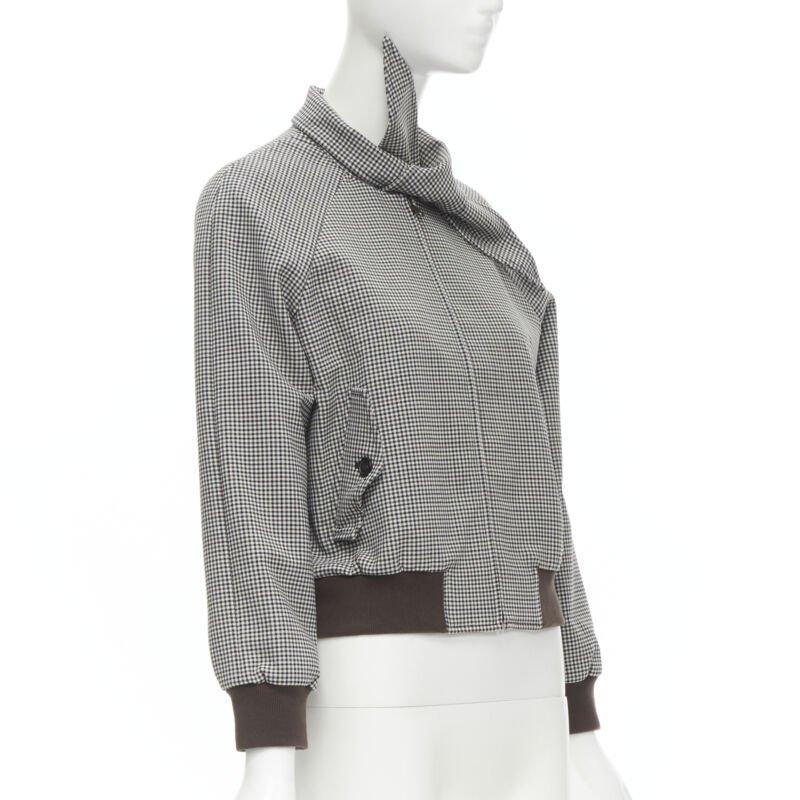 BALENCIAGA 2017 Scarf Collar Tie Neck brown Prince of Wales crop bomber FR38 S In Excellent Condition In Hong Kong, NT