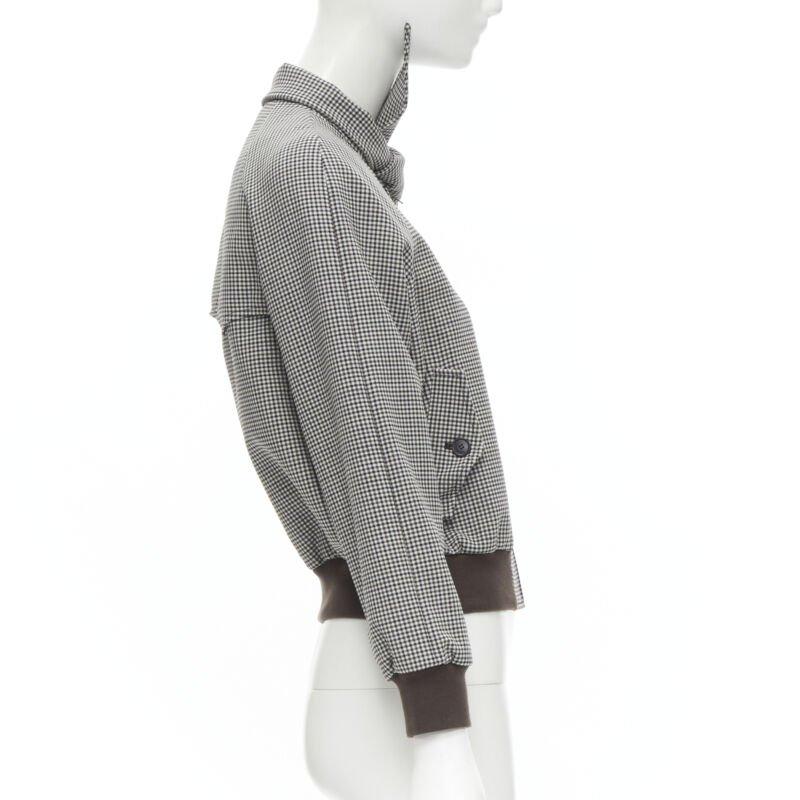 Women's BALENCIAGA 2017 Scarf Collar Tie Neck brown Prince of Wales crop bomber FR38 S