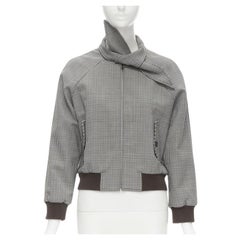 BALENCIAGA 2017 Scarf Collar Tie Neck brown Prince of Wales crop bomber FR38 S