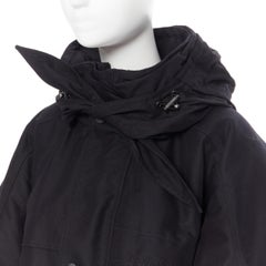 BALENCIAGA 2017 tie neck black padded tie neck hooded oversized winter coat FR34