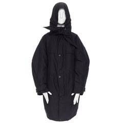 BALENCIAGA 2017 tie neck black padded tie neck hooded oversized winter coat FR34