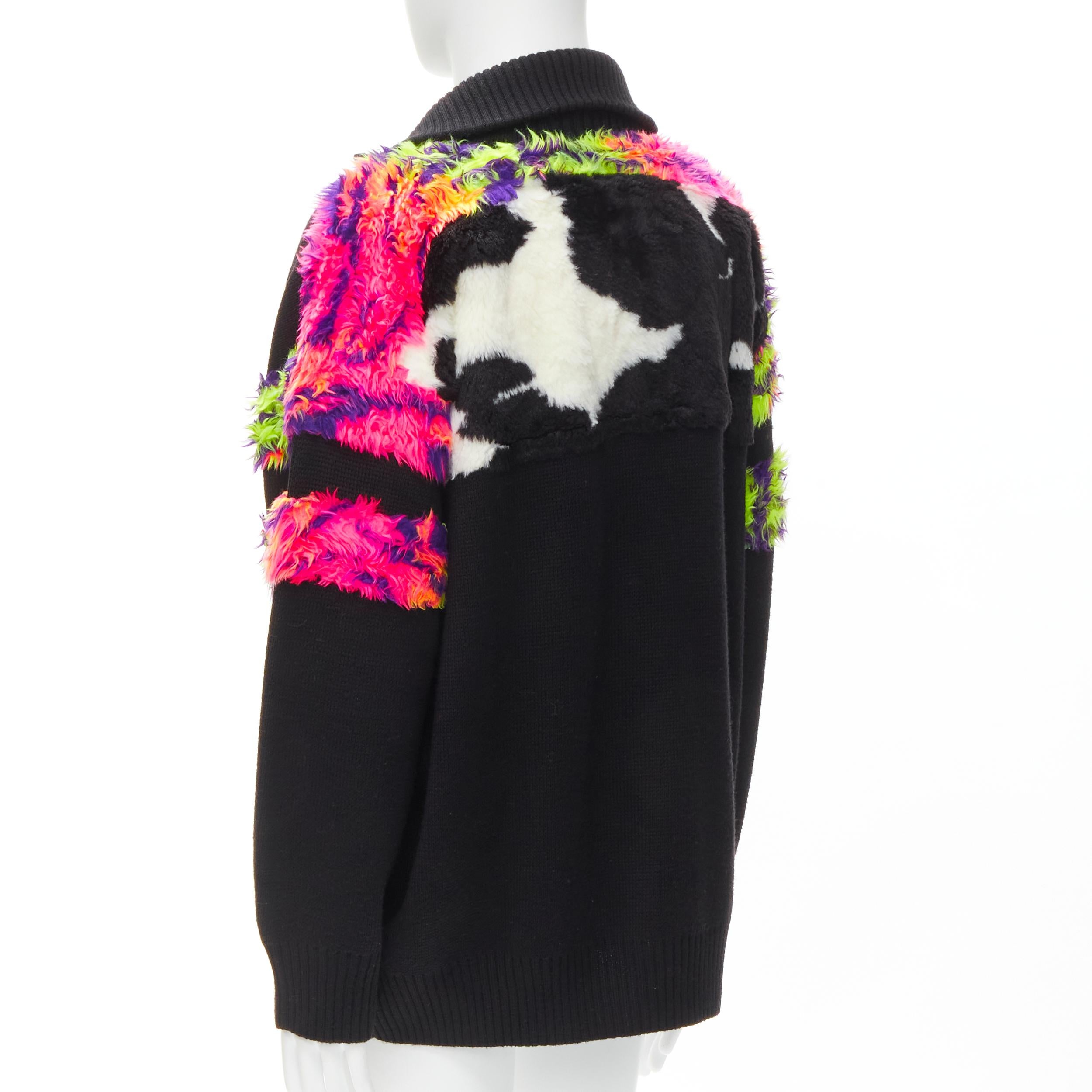Black BALENCIAGA 2018 BB Pride Flag embroidery faux fur black wool turtleneck XS