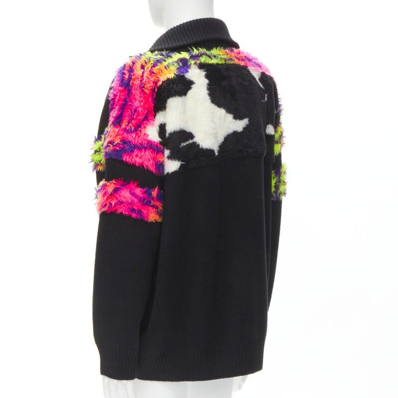 BALENCIAGA 2018 BB Pride Flag embroidery faux fur black wool turtleneck XS For Sale 1