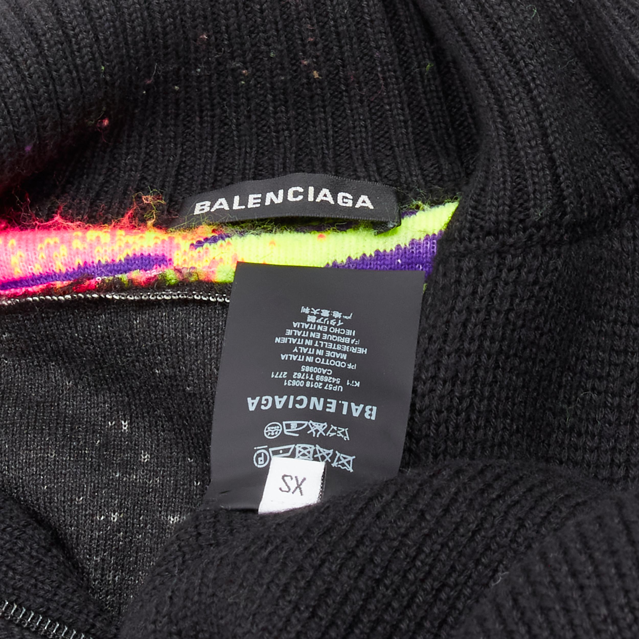 Men's BALENCIAGA 2018 BB Pride Flag embroidery faux fur black wool turtleneck XS For Sale