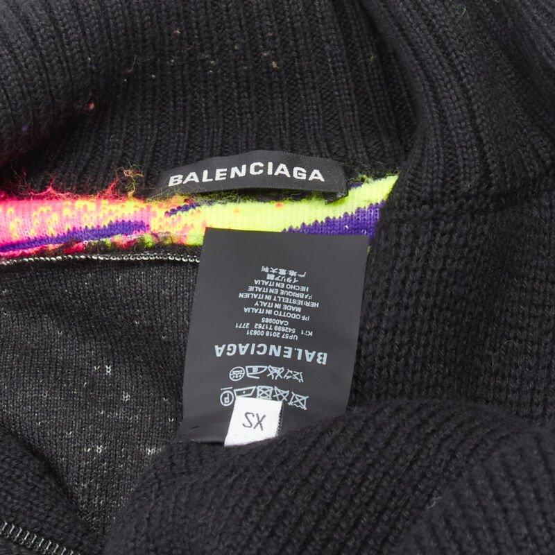 BALENCIAGA 2018 BB Pride Flag embroidery faux fur black wool turtleneck XS For Sale 3