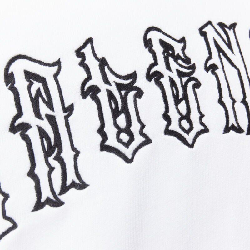 BALENCIAGA 2018 black Gothic Tattoo logo embroidery white cotton hoodie M en vente 5