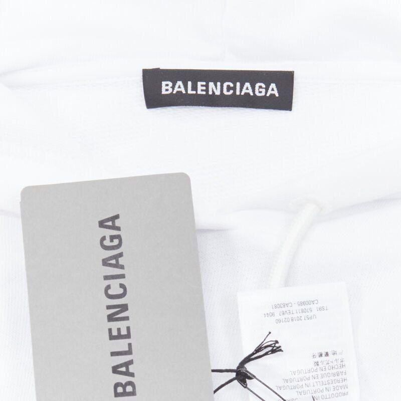 BALENCIAGA 2018 black Gothic Tattoo logo embroidery white cotton hoodie M en vente 6