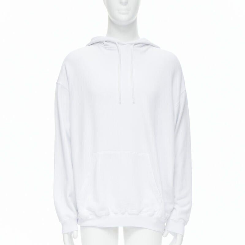 BALENCIAGA 2018 black Gothic Tattoo logo embroidery white cotton hoodie M en vente
