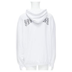 BALENCIAGA 2018 black Gothic Tattoo logo embroidery white cotton hoodie M