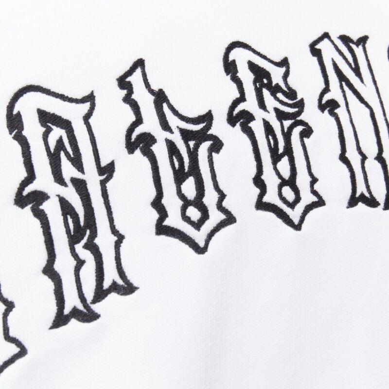 BALENCIAGA 2018 black Gothic Tattoo logo embroidery white cotton hoodie S.S. White en vente 5