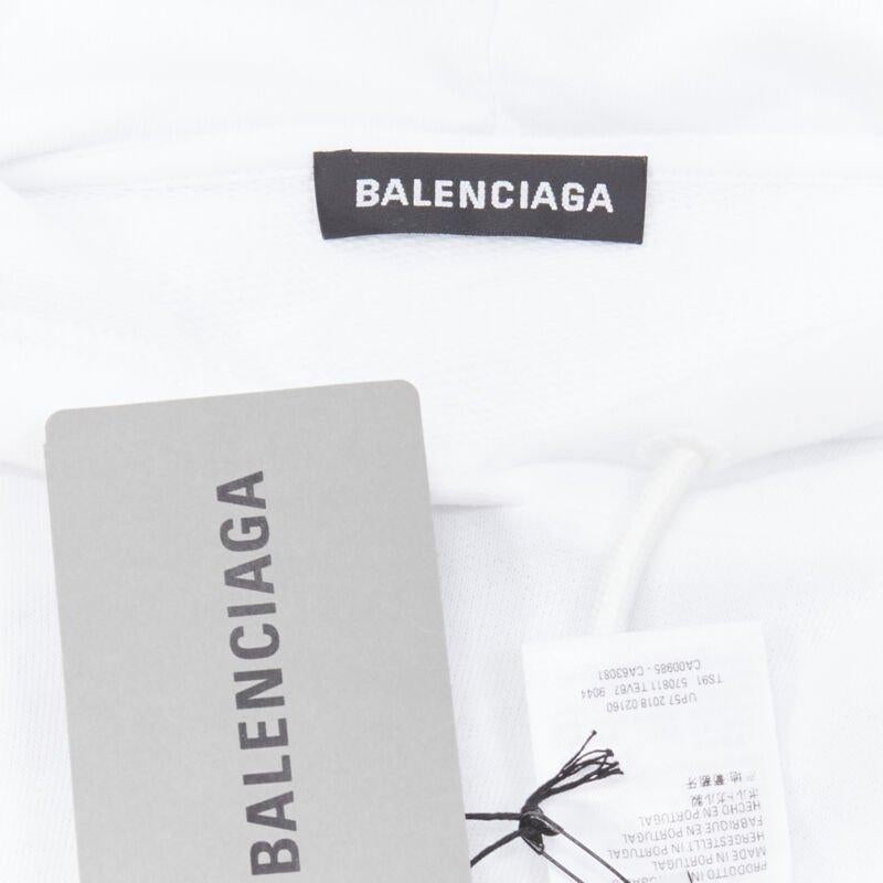 BALENCIAGA 2018 black Gothic Tattoo logo embroidery white cotton hoodie S.S. White en vente 6