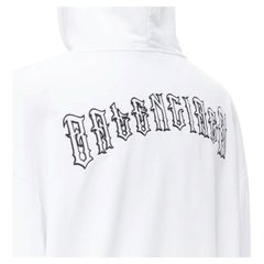 BALENCIAGA 2018 black Gothic Tattoo logo embroidery white cotton hoodie S
