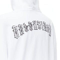 BALENCIAGA 2018 black Gothic Tattoo logo embroidery white cotton hoodie S