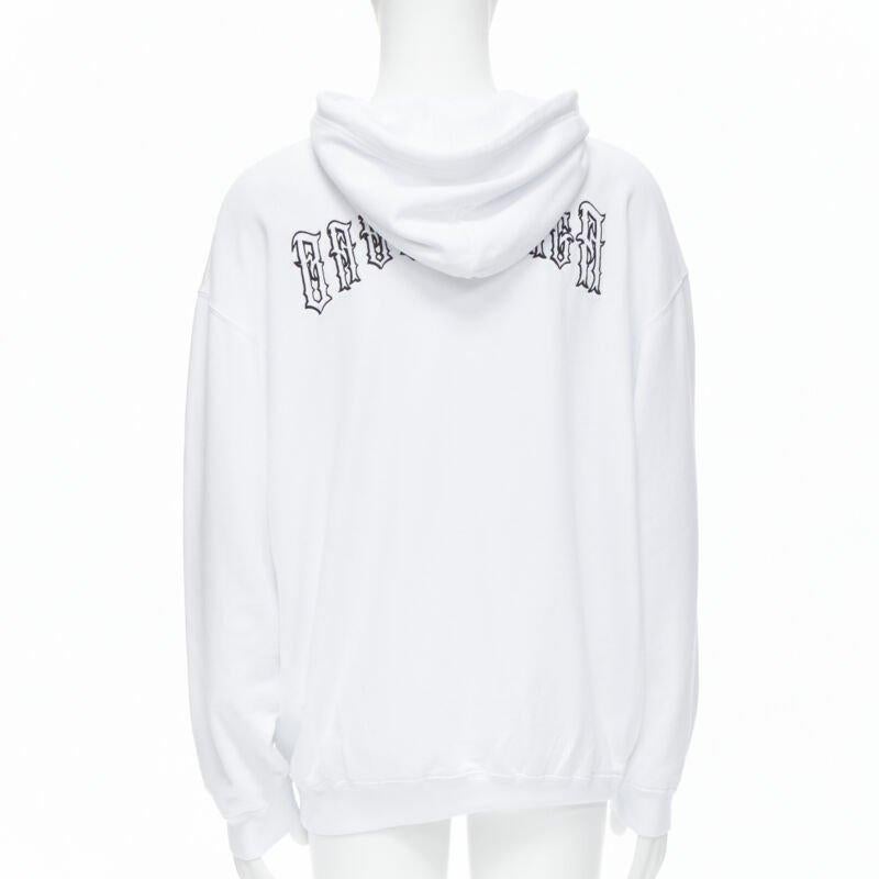 BALENCIAGA 2018 black Gothic Tattoo logo embroidery white cotton hoodie S.S. White Pour hommes en vente