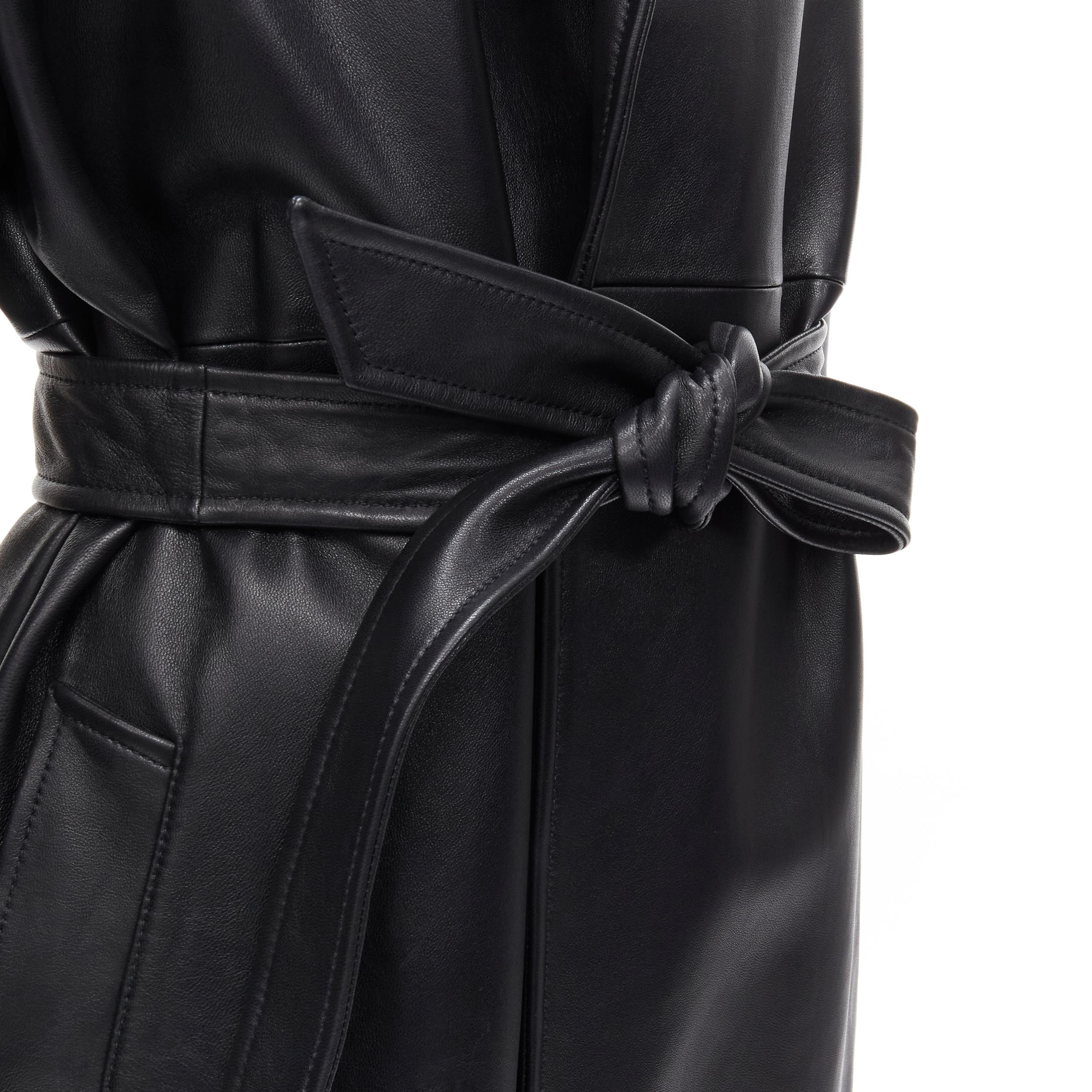 BALENCIAGA 2018 black lambskin logo tag power shoulder belted coat FR34 XS 6