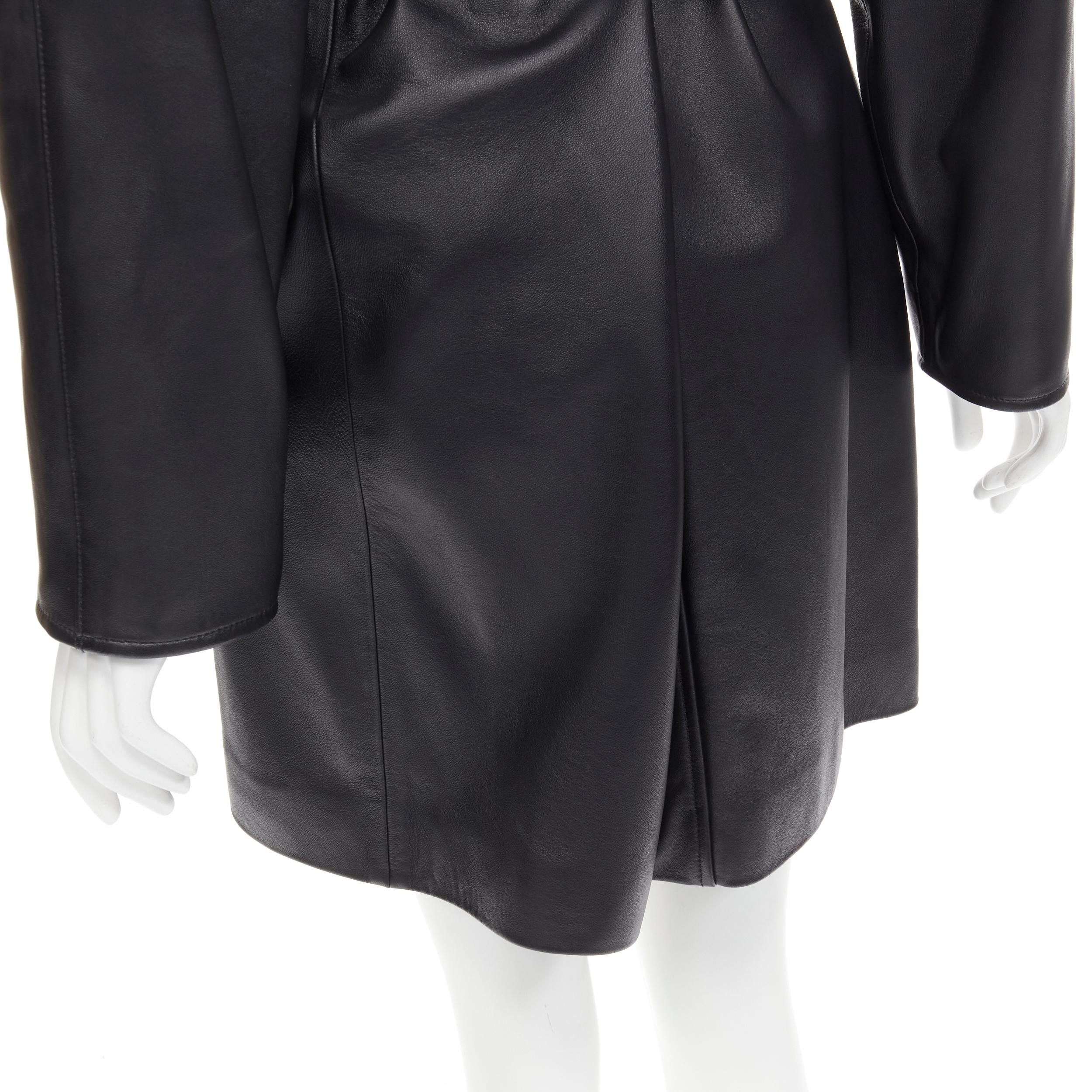 BALENCIAGA 2018 black lambskin logo tag power shoulder belted coat FR34 XS 7