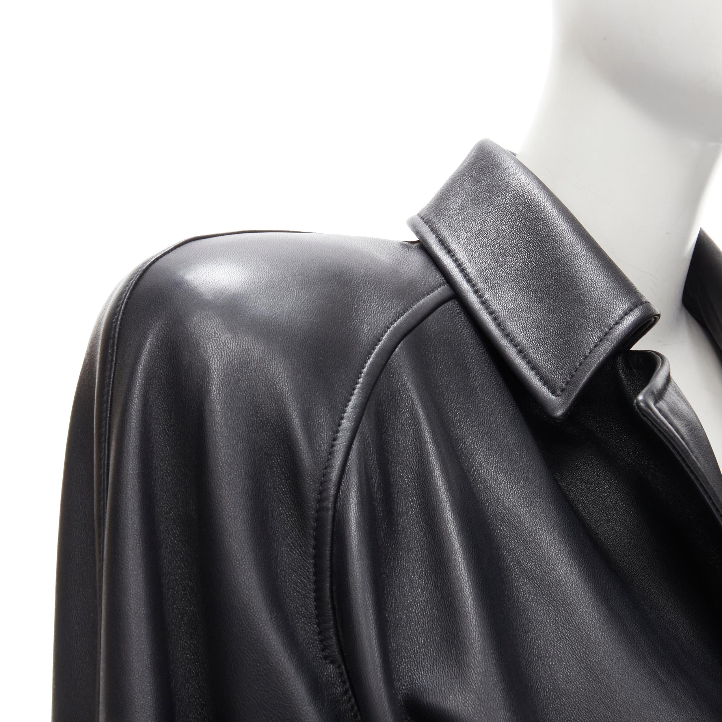 BALENCIAGA 2018 black lambskin logo tag power shoulder belted coat FR34 XS 4