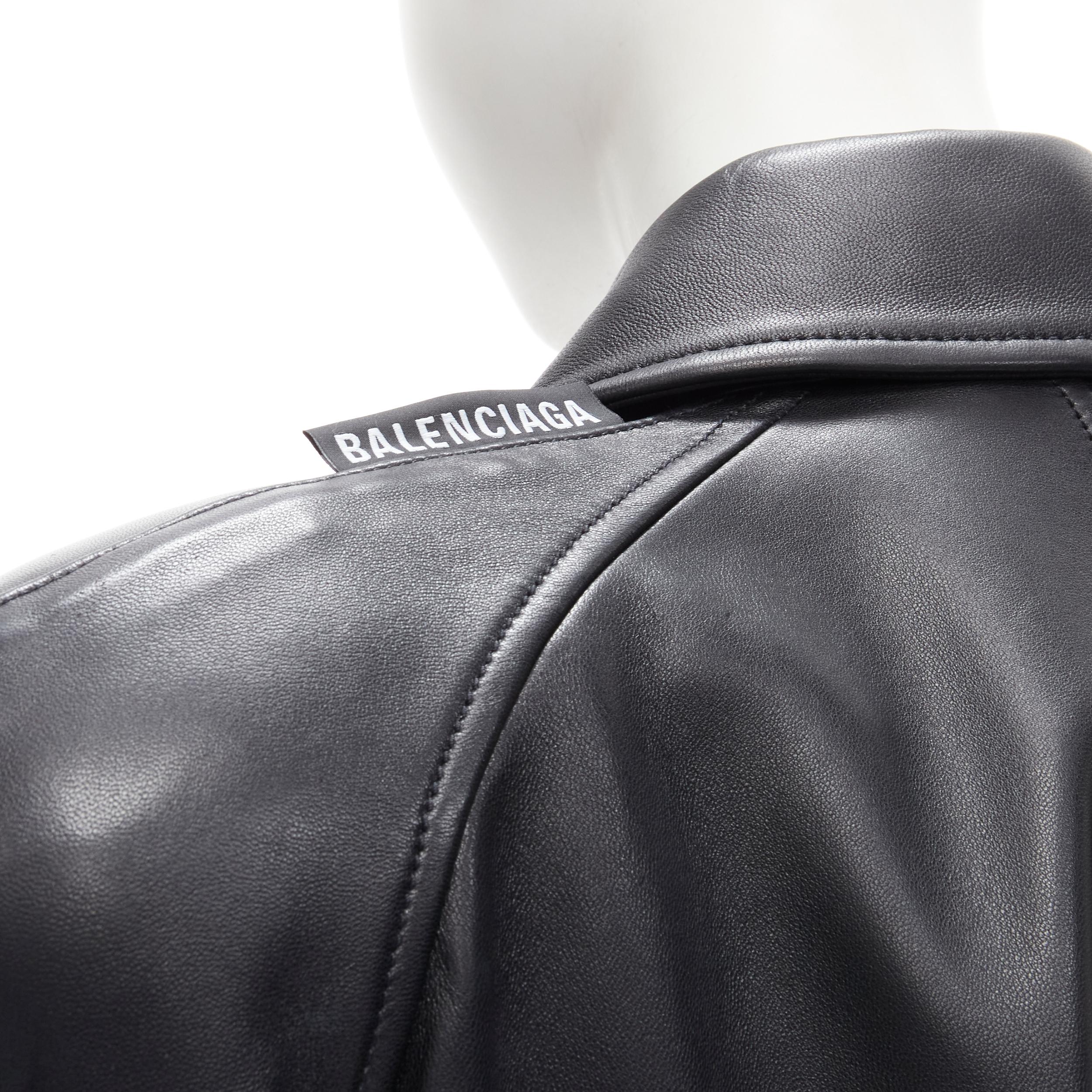 BALENCIAGA 2018 black lambskin logo tag power shoulder belted coat FR34 XS 5