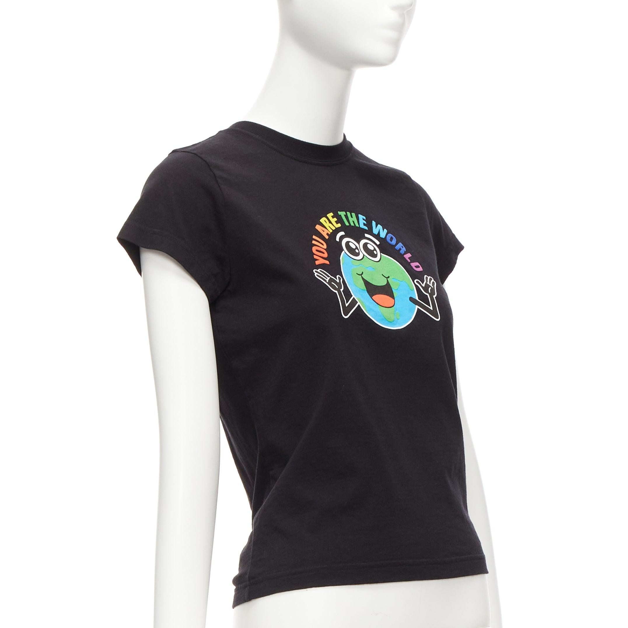 Black BALENCIAGA 2018 black You Are The World rainbow globe print cropped tshirt XS For Sale